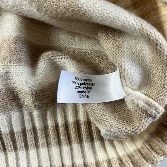 Lane Bryant Sweater White Tan Striped Button Stretch 14/16 Classic Preppy - Picture 6 of 16